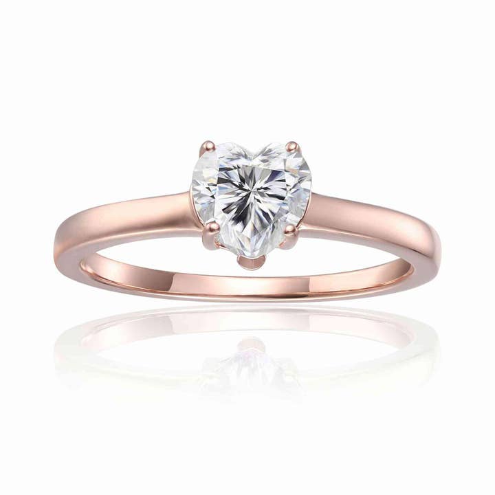 Sterling Silver Created Moissanite Solitaire Heart Ring for wholesale by FCJ Jewelry LLC