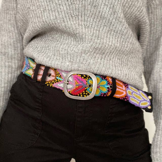 Jenny Krauss - Wholesale Belt - Women's - Folklorica Floral Embroidered Wool Belt, Black1