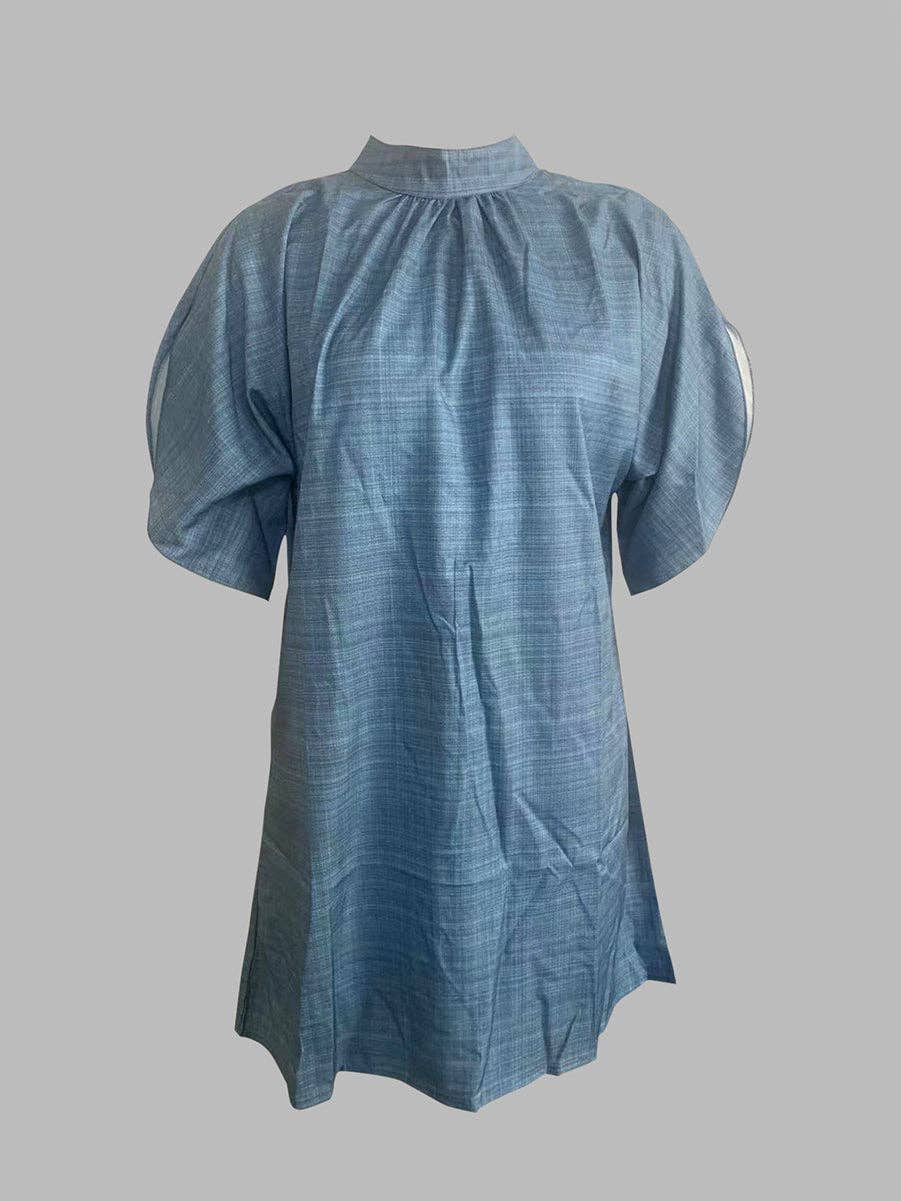 Sheer Trend - Wholesale Dress - Women's - Batwing Sleeves Loose Geometric Pleated Printed Round-Neck Mini Dresses9