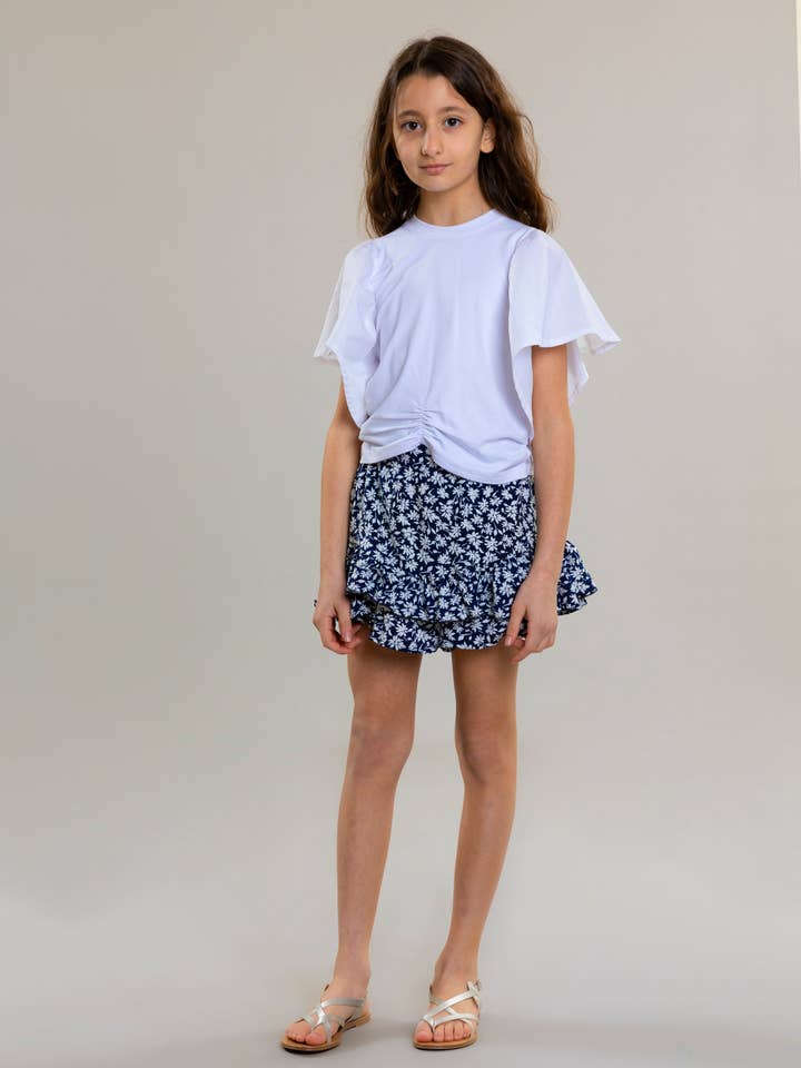 T-shirt blanc pour filles à manches en popeline pour la vente par Pear