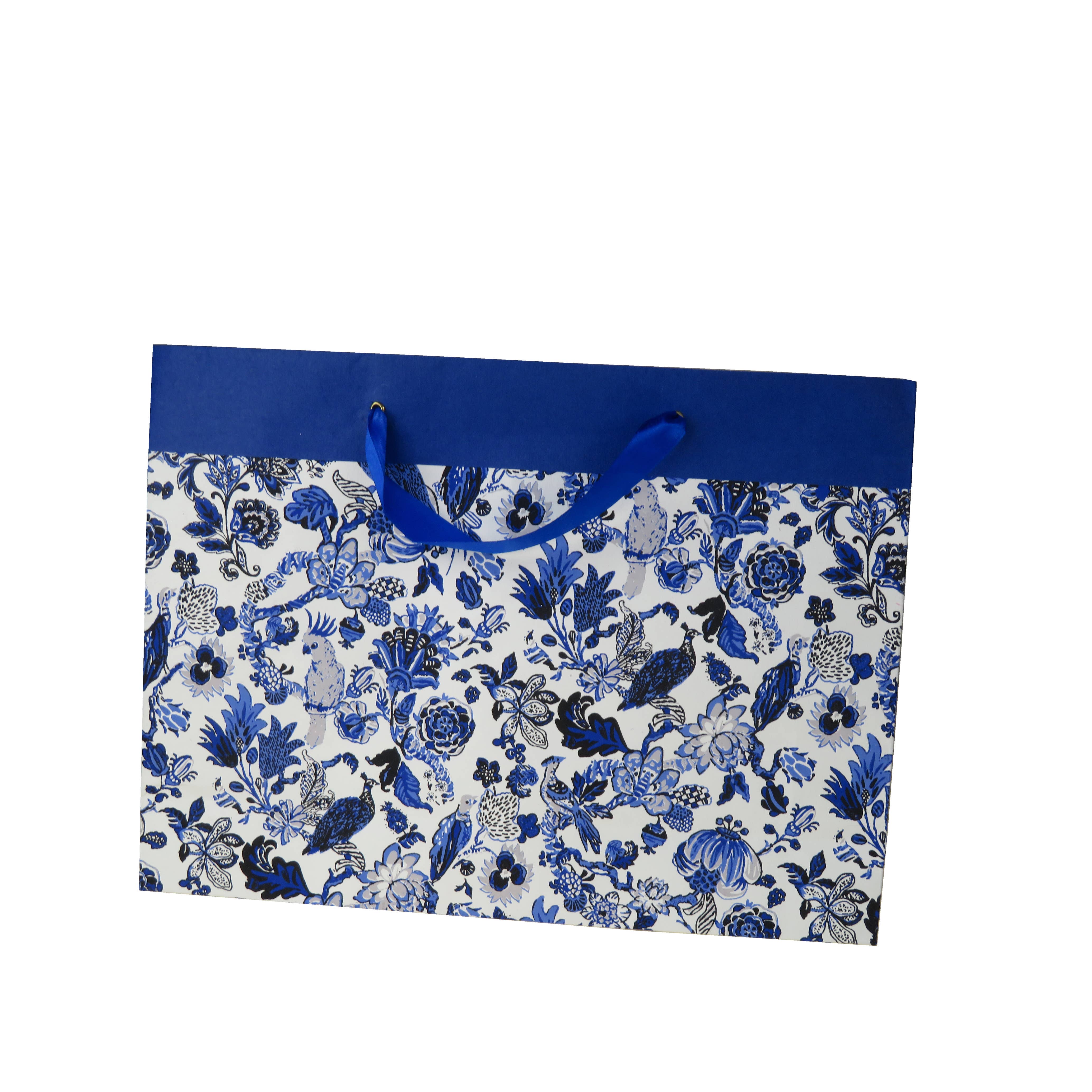 Epigram - Wholesale Gift Bag - Blue & White Flowers and Birds Craft Paper Bag3