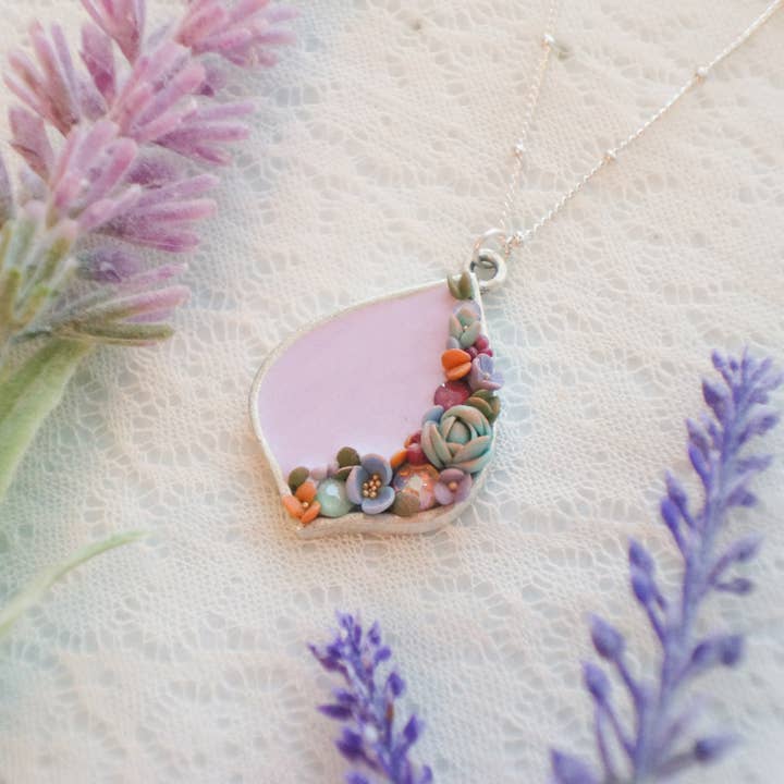 Floral Necklace (Lilac Background) for wholesale by Colourful Blossom