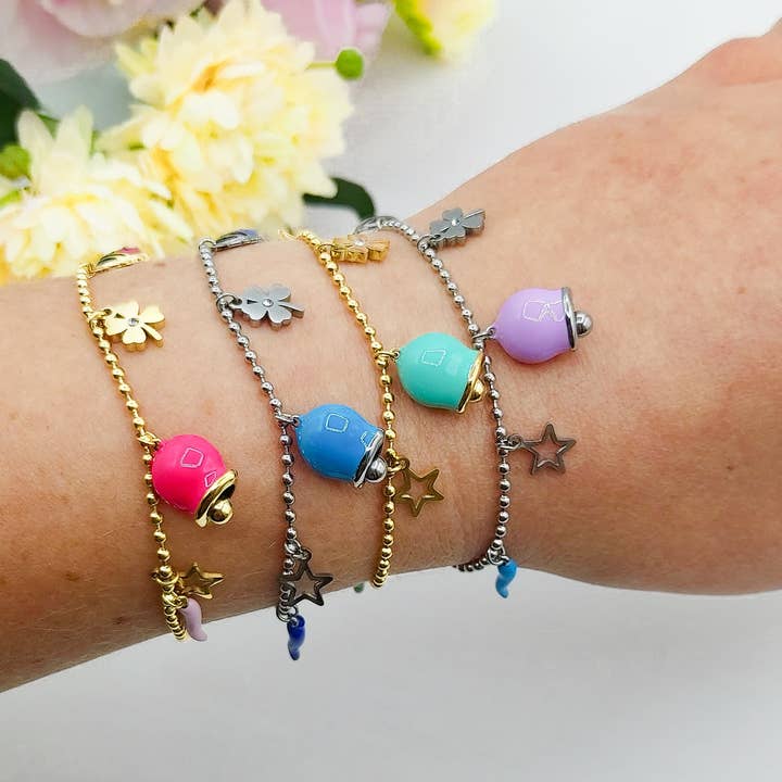 Daemon srls - Wholesale Charm/Dangle Bracelet - TINKERBELL LUCKY ~ Bracciale ACCIAIO INOSSIDABILE con campanella e charms portafortuna