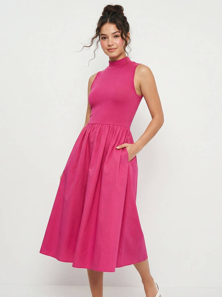 Mouwloze Midi-jurk met Opstaande Kraag voor wholesale door Naked Zebra