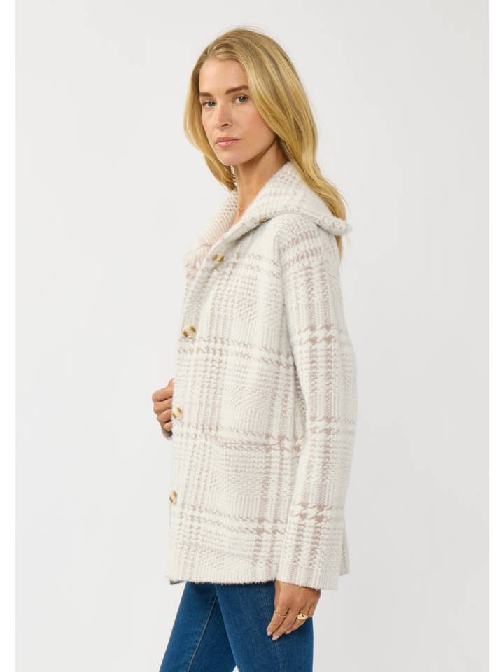 CREAM TAUPE Plaid Button-Up Sweater Jacket for wholesale on Faire1