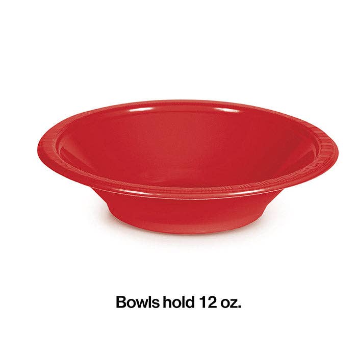 Bulk Party Decor - Wholesale Disposable Plate - Classic Red 12 oz Plastic Bowls, 20/Pkg
