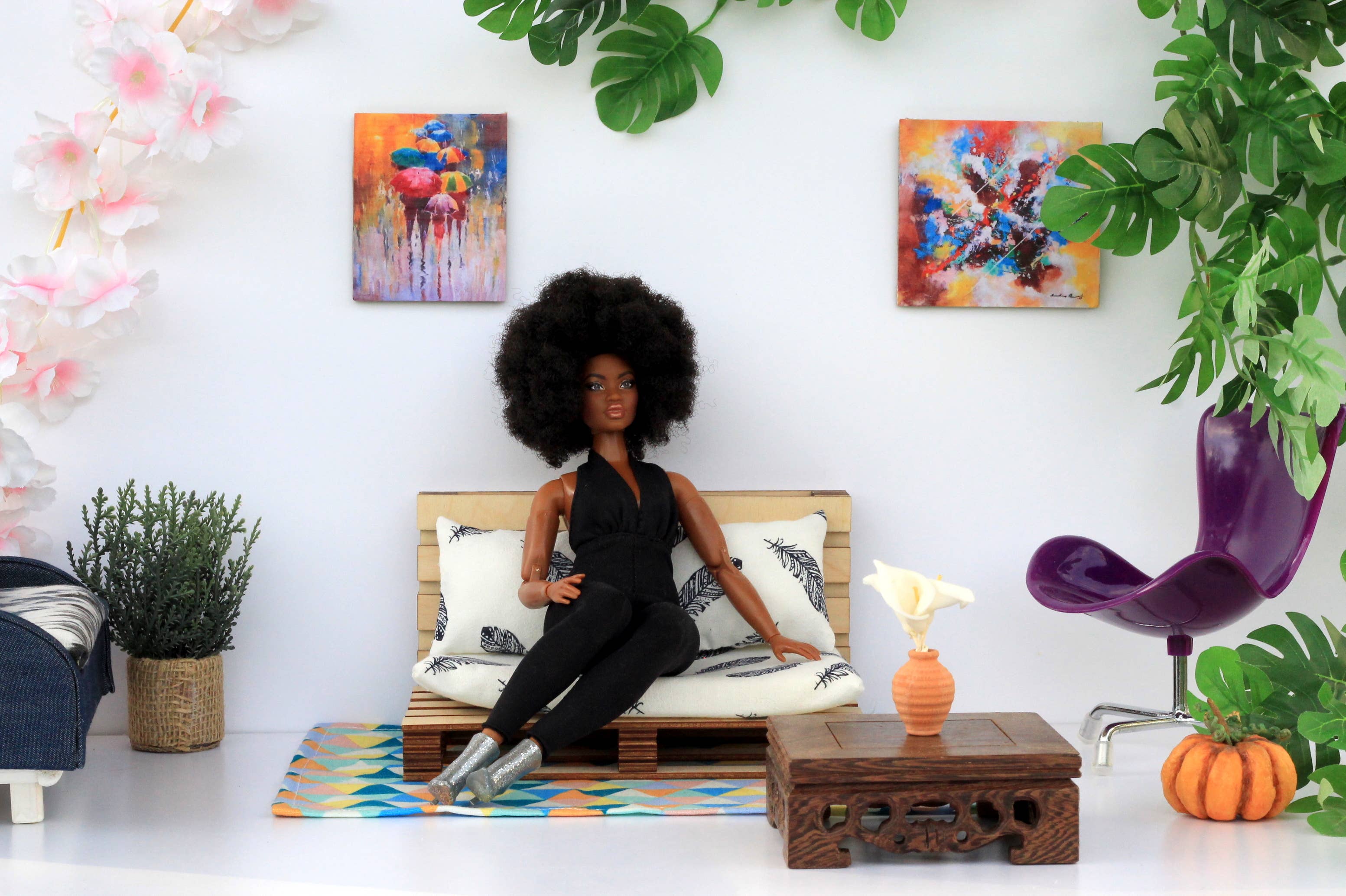 Lenasminiland - Wholesale Doll Accessory Kit - Kids - Miniature pallet bed, dollhouse furniture 1:6 scale sofa wit6