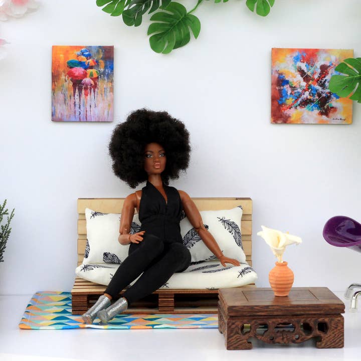 Lenasminiland - Wholesale Doll Accessory Kit - Kids - Miniature pallet bed, dollhouse furniture 1:6 scale sofa wit6