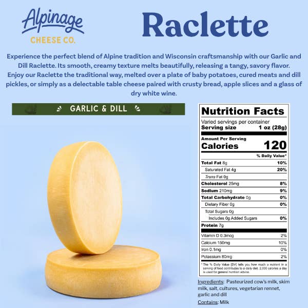 Alpinage Cheese Co. - Wholesale Cheese - Raclette Cheese - Full wheel (~10/11 lb.)1