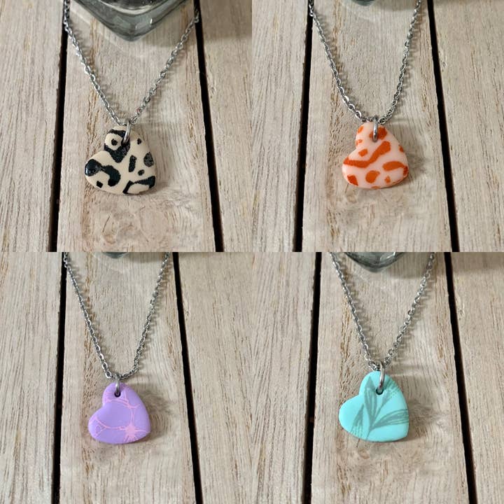Pandora’s Clay Box - Wholesale Pendant/Charm Necklace - Assorted prints - handmade polymer clay heart necklace