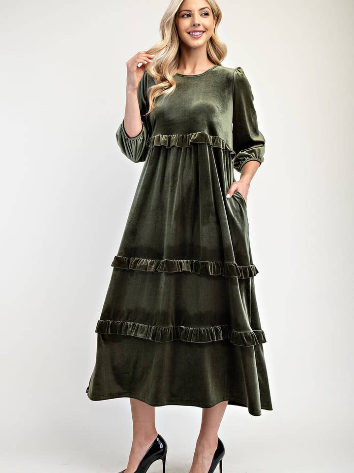 Celeste Clothing - Wholesale Dress - Women's - PLUS SIZE ELEGANT VELVET TIERED MODEST DRESS -MD33897-PL2