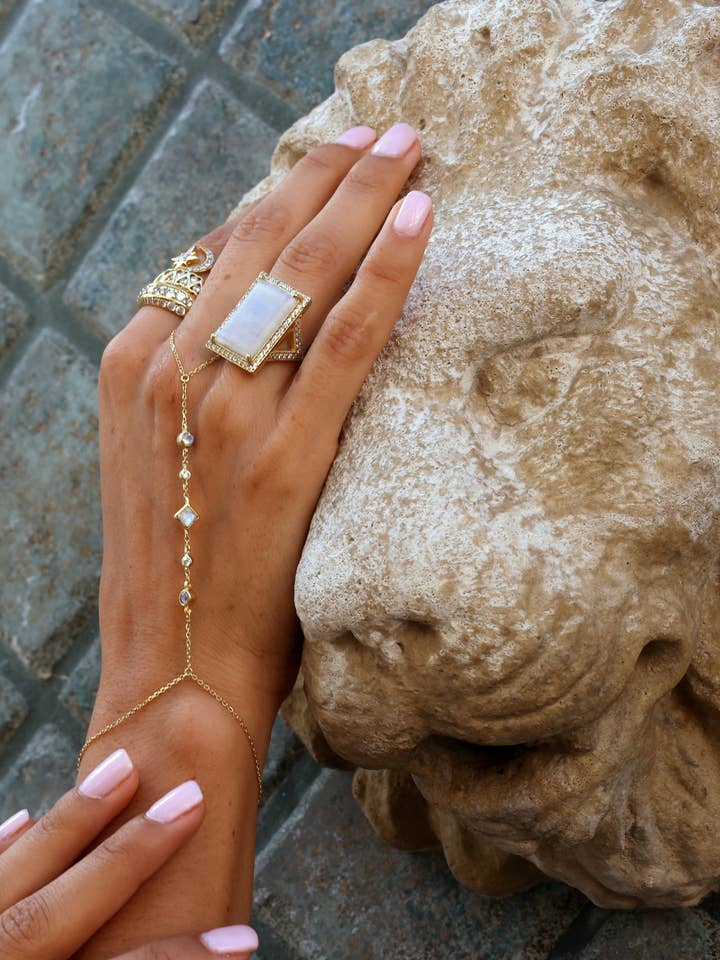 Moonstone Cz Diamond Hand Chain Bracelet for wholesale by Nayla Jewelry