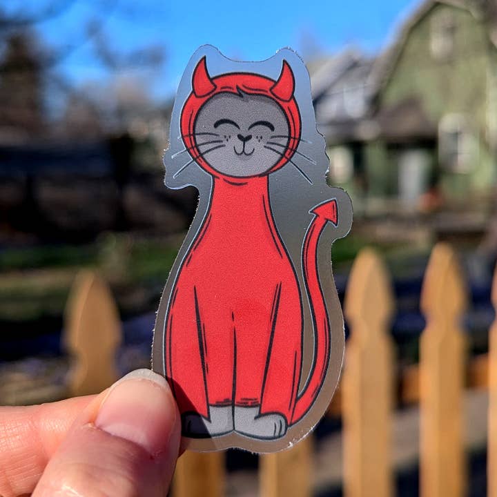 Devil Cat Halloween Sticker for wholesale by Bolts and Stars