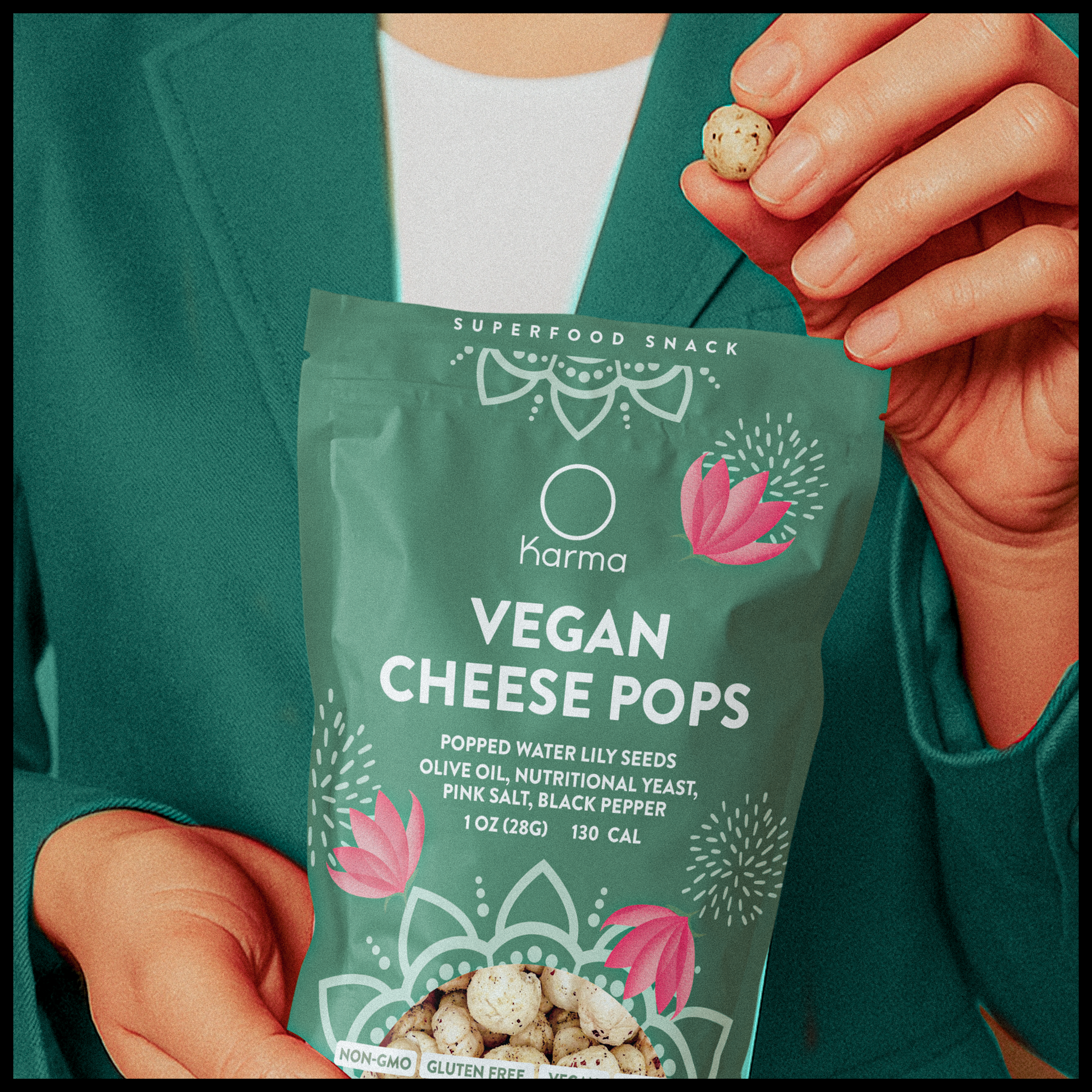 Karma Wellness Kitchen – Engroshandel Puffed snacks – Vegansk ost Karma Pops5