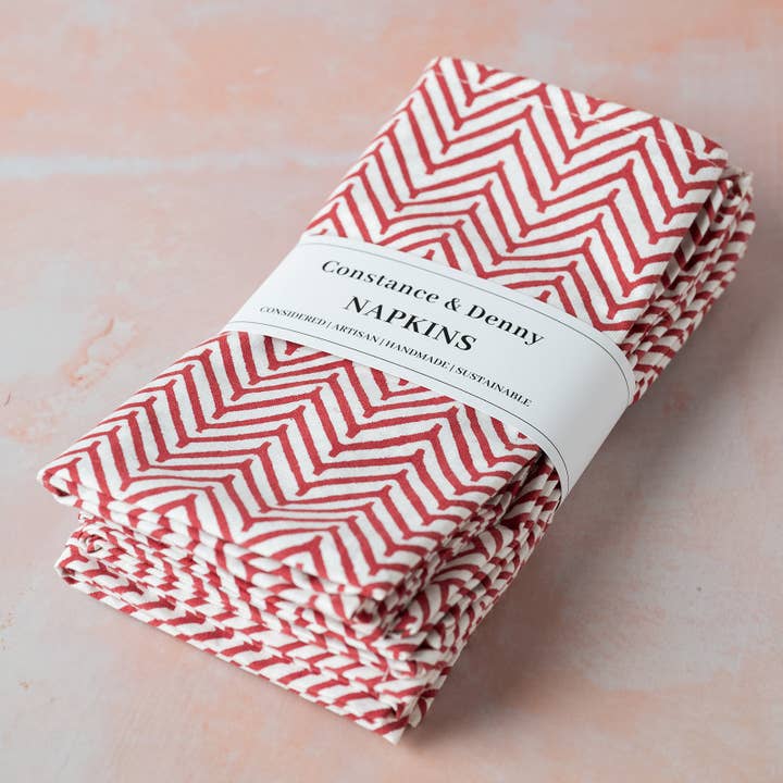 CHEVRON CHERRY set of 6 cotton napkins for wholesale by Constance & Denny