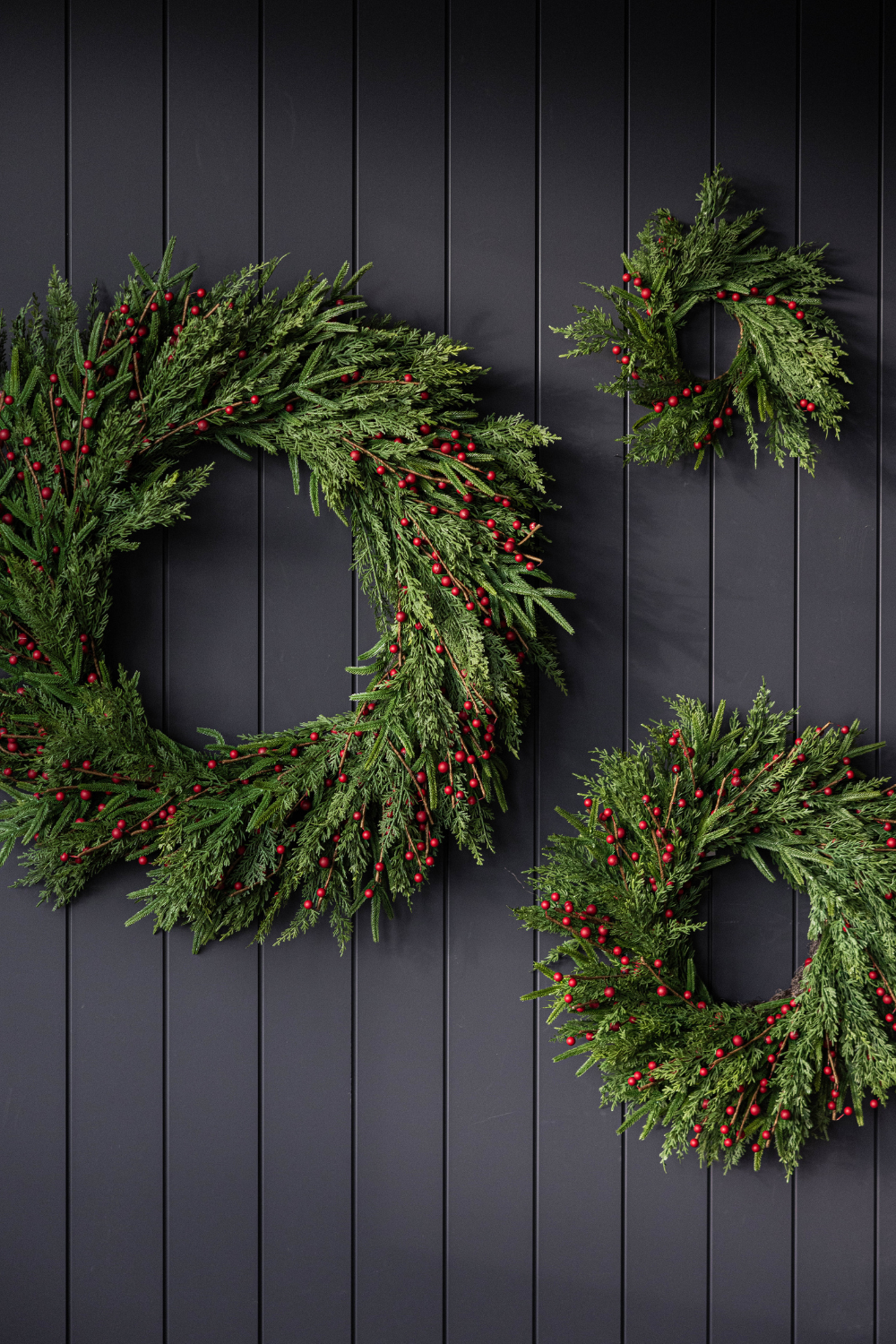 Luxe B Co - Wholesale Wreath - Red Plum Berry Norfolk Cypress Real Touch Wreath - 14"5