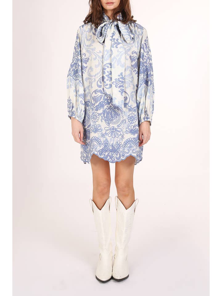 Beulah Style - Wholesale Dress - Women's - Abstract Floral Paisley Print Bowtie Mini Dress QC3155