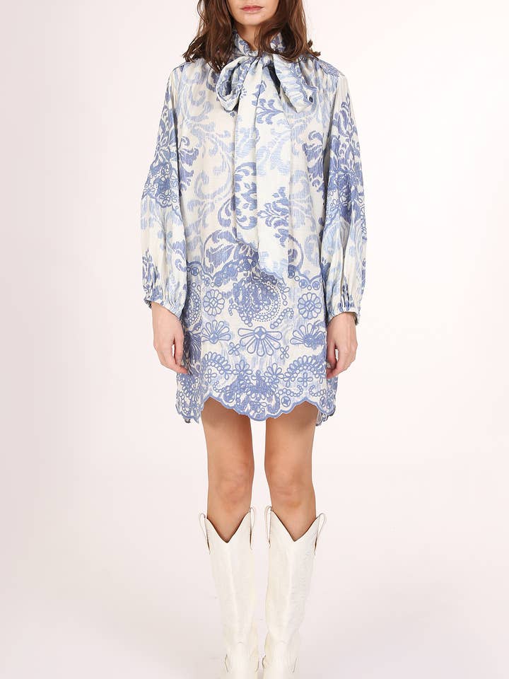 Vestito Mini con Fiocco e Stampa Astratta Floreale Paisley QC3155 per la vendita all'ingrosso da parte di Beulah Style