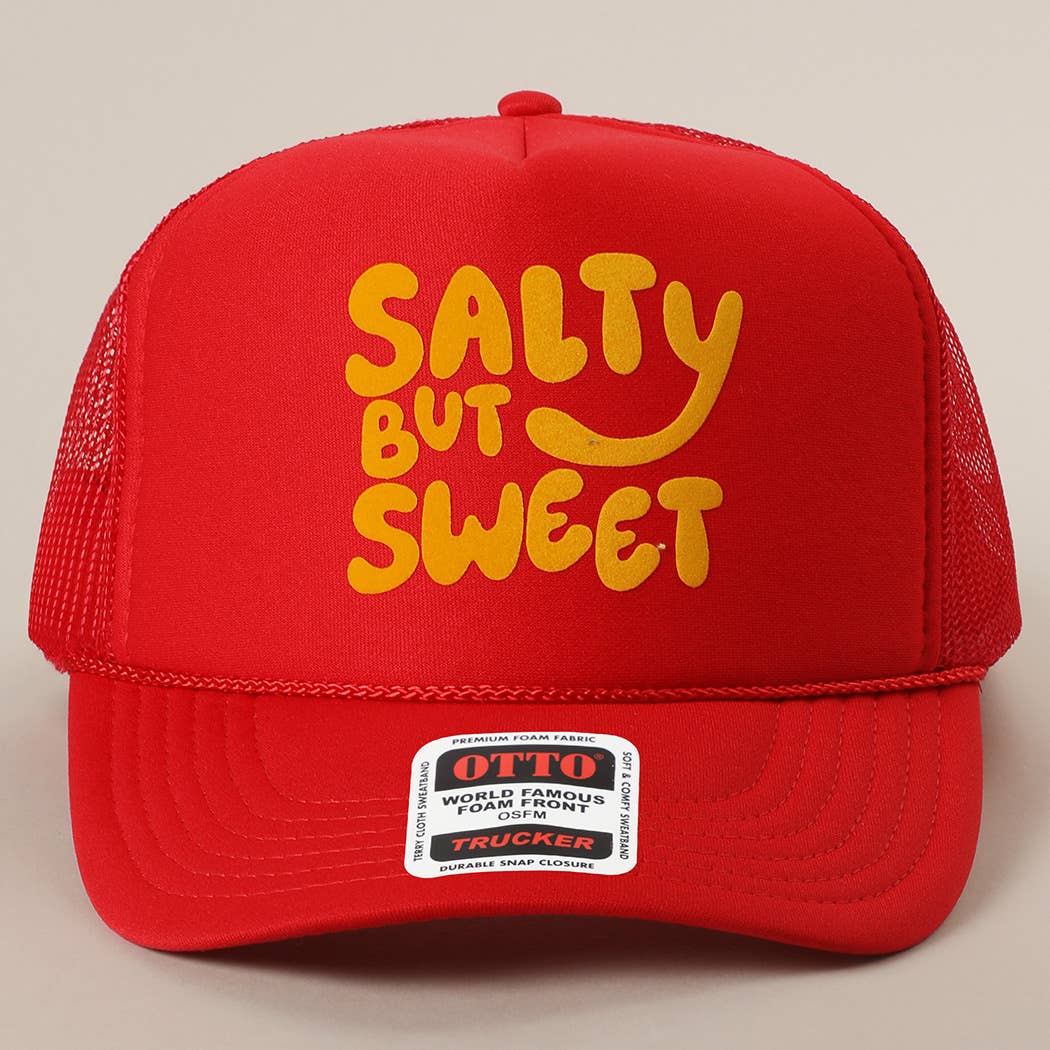 Fashion City - Wholesale Trucker Hat - Unisex - Salty But Sweet Text Logo Printed Mesh Back Trucker Hat41