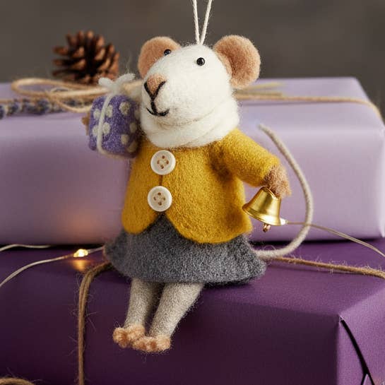 Felt So Good - Wholesale Ornament - Handmade Felt Agnes Mouse Fair Trade Hanging Decoration0