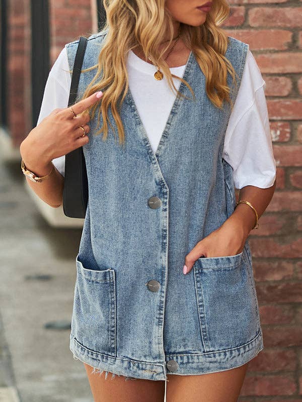 Plush Looks - Wholesale Suit Vest - Women's - Loose Sleeveless Split-Joint V-Neck Vest Top