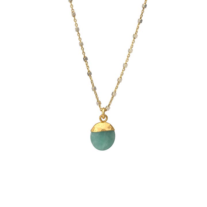 AJS Design Studio - Wholesale Pendant/Charm Necklace - 2 Tone Silver Necklace with Amazonite Pendant