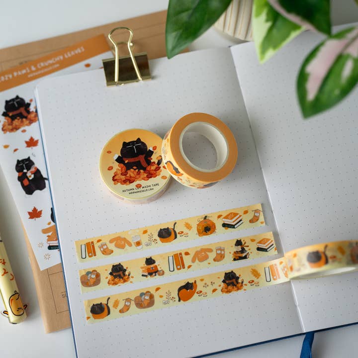 Moonaries illo - Wholesale Washi Tape - Cozy Fall Autumn Cat Washi Tape5