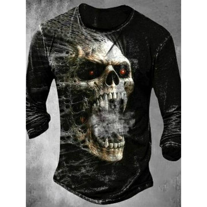 Men's Skull Print Long Sleeve T-shirt for wholesale by Tourtiwi