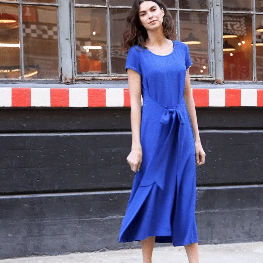Clara Sunwoo - Wholesale Dress - Women's - DR184R - Soft Textured Rayon - Wrap Overlay Center Tie Dress