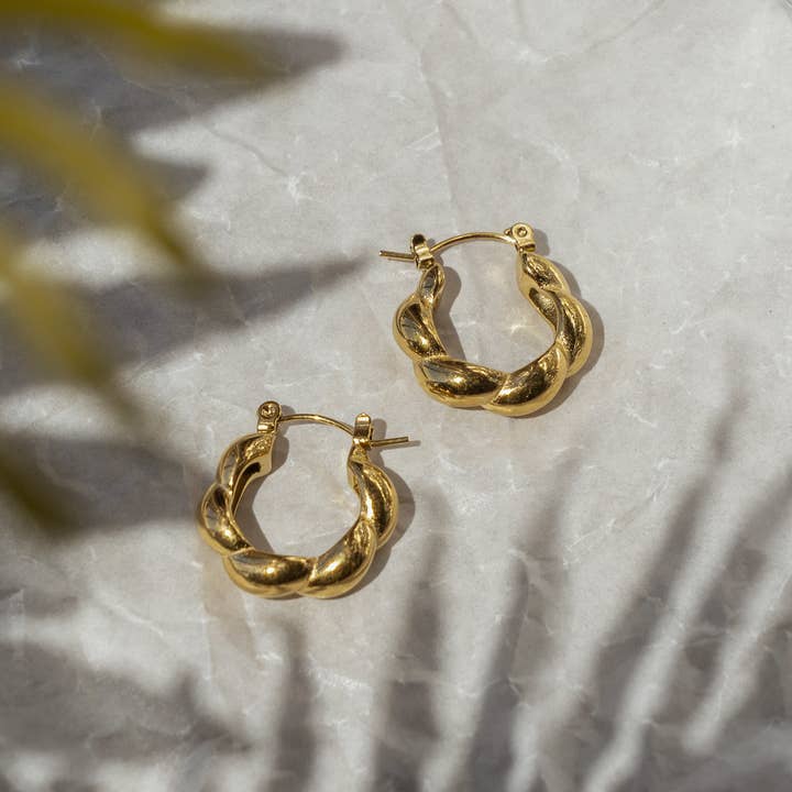 Hana Gold Twisted Hoop Earrings for wholesale by Faya & Co.