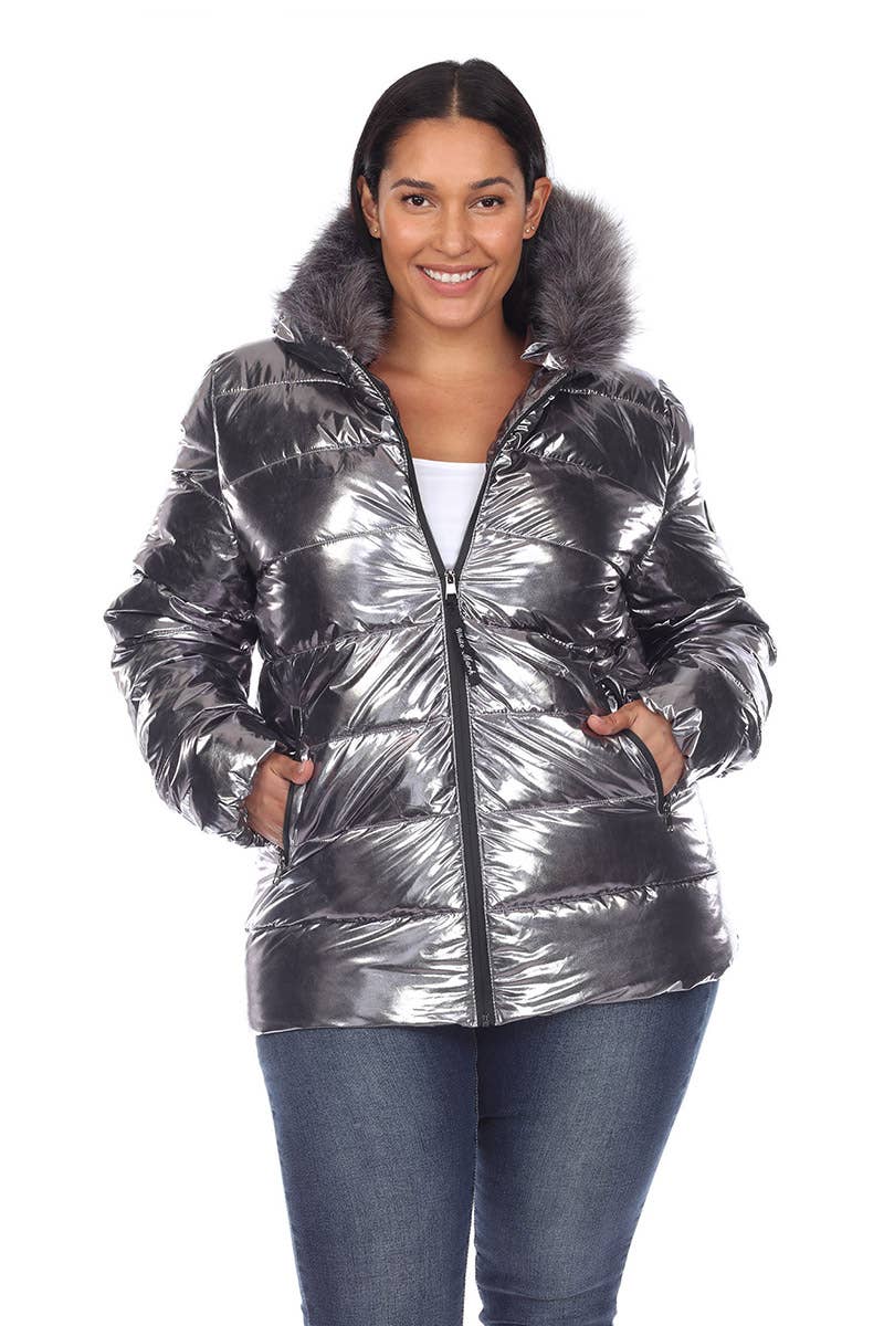 WHITE MARK - Vente Manteau – femme - Doudoune métallisée grande taille avec capuche20