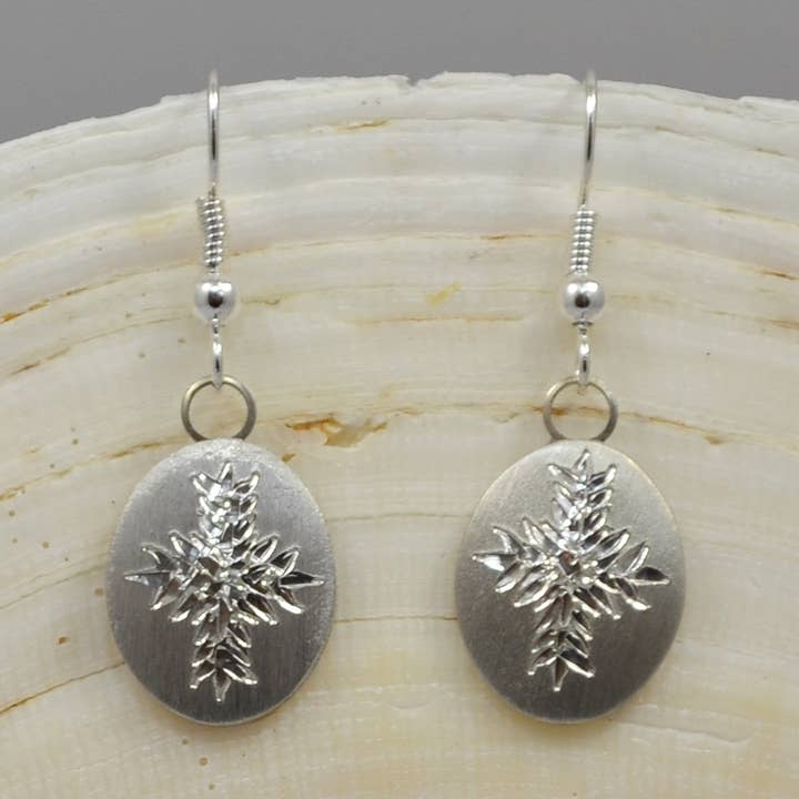 January Flower of the Month Oval Pewter Earrings for wholesale by Nobska Craftsmen