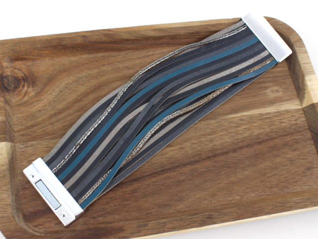  Charcoal Teal B25243 Multi-String Magnetic Closure Leather Bracelet for wholesale on Faire2