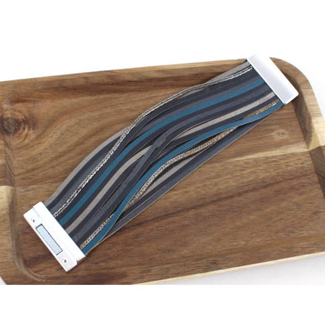 Charcoal Teal B25243 Multi-String Magnetic Closure Leather Bracelet for wholesale on Faire2