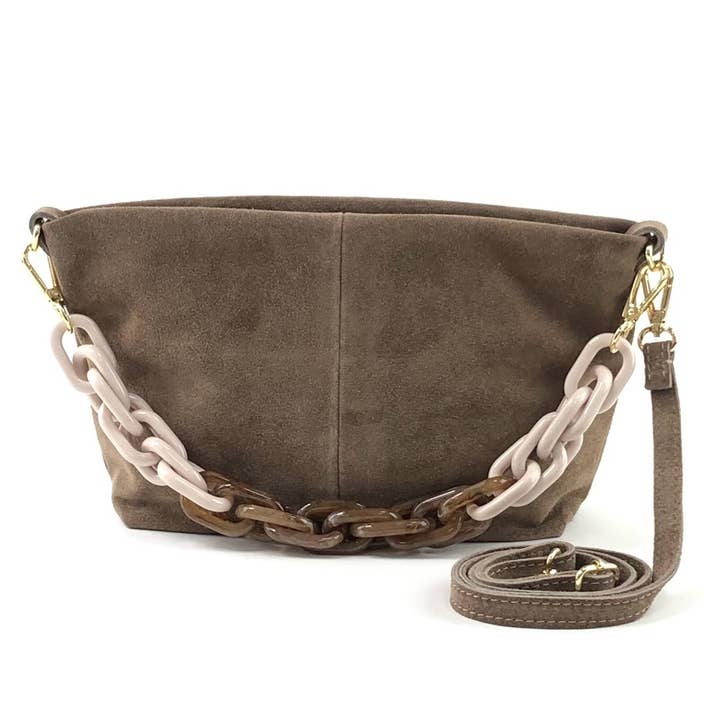 LULU SUEDE AMBRATO CHAIN CROSSBODY BAG for wholesale by MILANO AMOUR