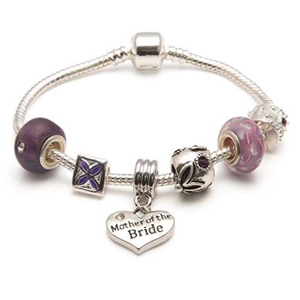 Mother Of The Bride 'Purple Haze' Silver Plated Charm Bead Bracelet for wholesale by Liberty Charms