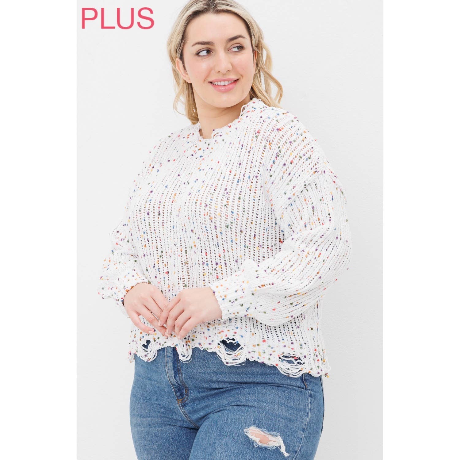 Sweet Generis – Engroshandel Pullover - Dame – PLUS CHENILLE POPCORN PLETTER NØDLIDENDE CROP SWEATER15