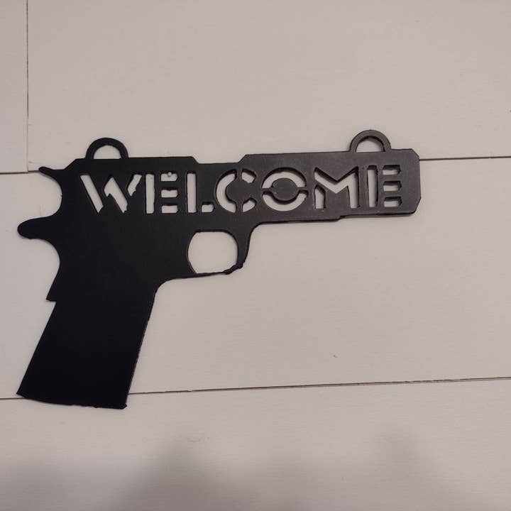 Manees Metalwork & Design - Venta al por mayor Letreros - Letrero de bienvenida de Bang Bang de 14 x 9 pulgadas (metal) (negro)