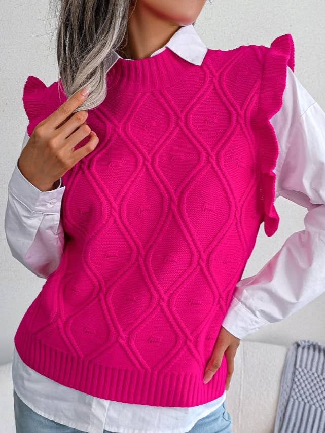 HIDDENBRAND - Wholesale Sweater Vest - Women's - Wooden Ear Side Diamond Knit Sweater Vest