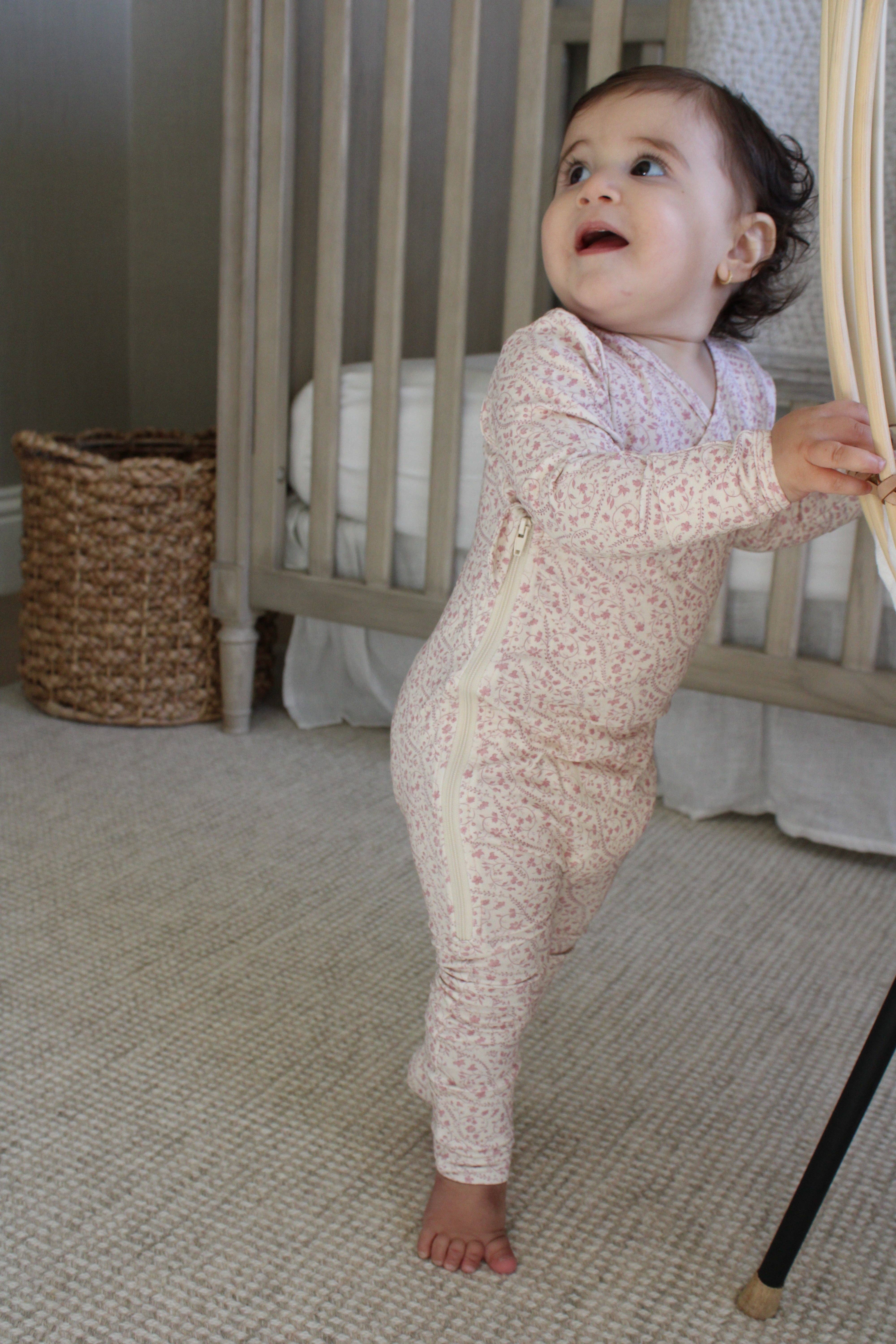 Little Threads - Wholesale Sleepsuit - Baby - Mauve Heirloom Vine Bamboo Wrap Footie2