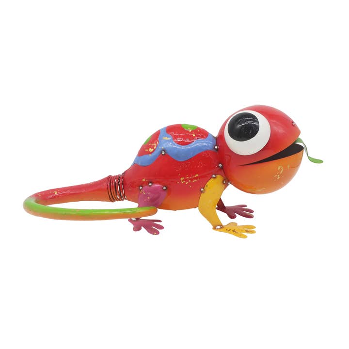 Continental Art Center - Wholesale Outdoor Ornament/Decor - Colorful Enameled Metal Lizard w/ Flower Back Statue