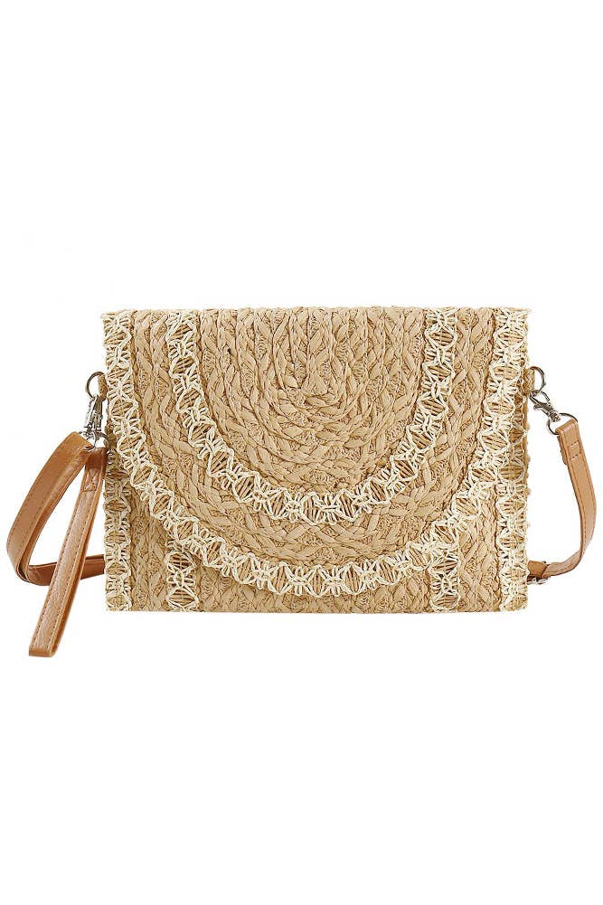 Hana - Vente Pochette – femme - Sac à bandoulière Stitch Detail Straw Clutch1