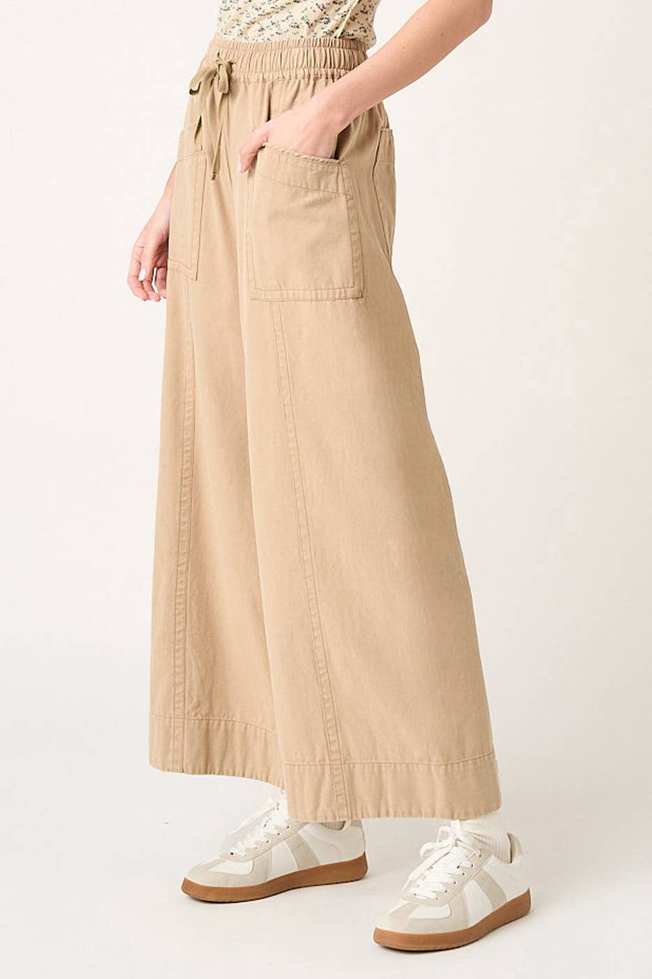 mittoshop - Wholesale Pants - Women's - MINERAL WASH WIDE LEG ELASTIC WAIST TWILL PANTS4