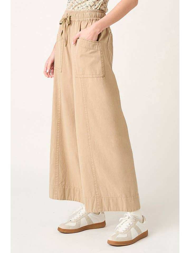 mittoshop - Wholesale Pants - Women's - MINERAL WASH WIDE LEG ELASTIC WAIST TWILL PANTS4