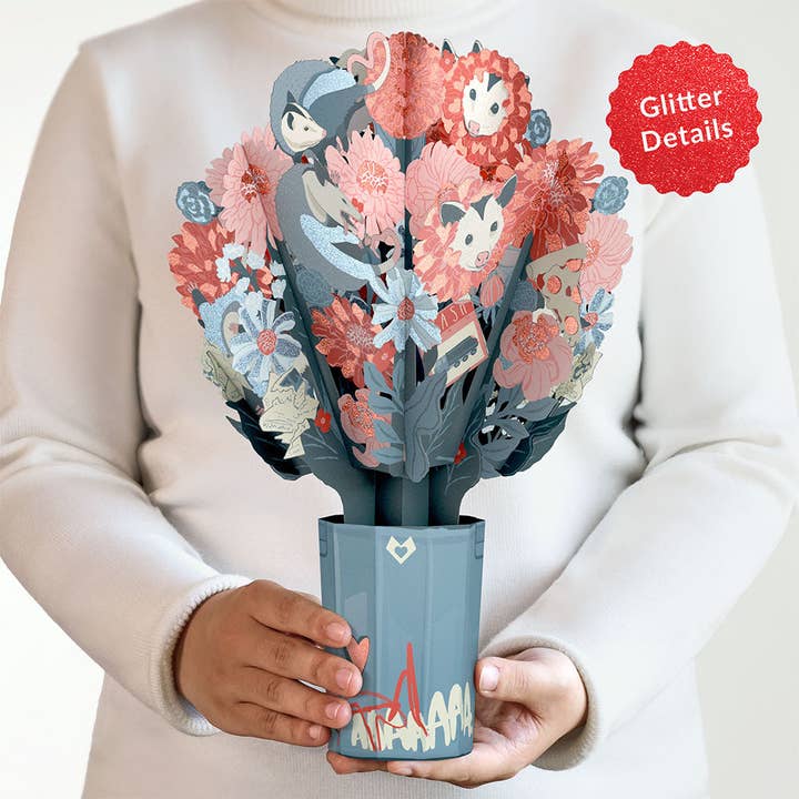 Party Possums Glitter Bouquet 12x8.5" for wholesale by Lovepop Cards