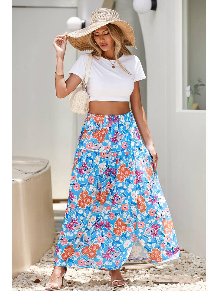 LDC Floral Printed High Waist Split Wrap Long Skirt for wholesale on Faire