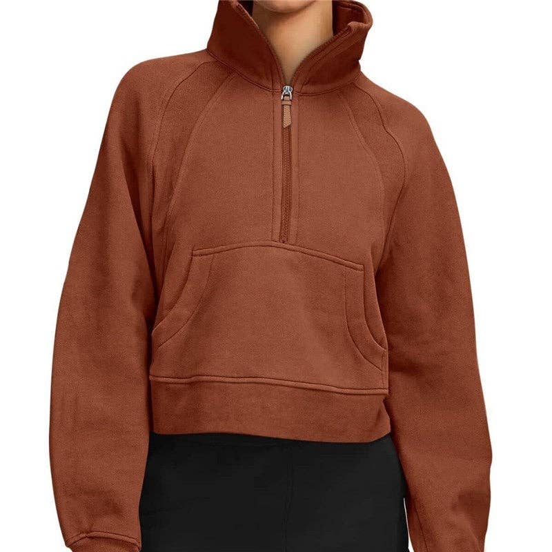 FurDecoration - Wholesale Sweatshirt - Women's - Solid Color Half Zip High Neck Pullover Sweatshirt2