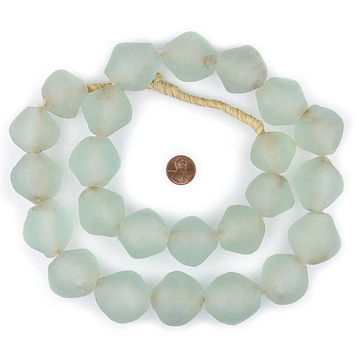 35mm Super Jumbo Clear Aqua Bicone Recycled Glass Beads for wholesale by The Bead Chest