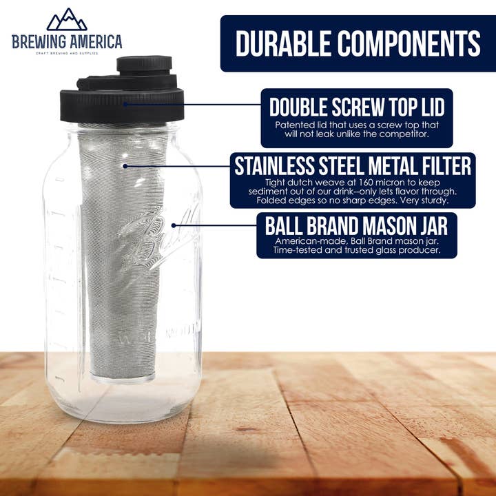 Brewing America - Wholesale Coffee Machine - Cold Brew Coffee Maker Kit: Wide Mouth for Coffee, Infused Tea, Alcohol - 2 Quart 64 oz Black