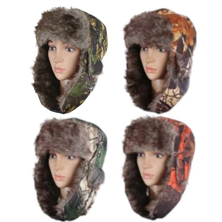 Diacly - Wholesale Trapper/Bomber Hat - Unisex - 12pk Camo Cozy Fluffy Fleece Bomber Hunter Hat1